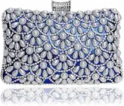 [Flower shave] Pillow Type Ladies Fashion Clutch Bag, Ladies Banquet Dress Evening Dress Clutch, Faux Pearl Plus Rhinestone Ladies Elegant Messenger Bag (20 * 6 * 12Cm),Blue