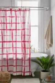 URBAN OUTFITTERS Shower Curtain LIBBY GRID DYE Pink Squares Cotton Bath NWT