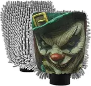 XYMZR Clown Creepy St Patricks Day Absorbent Microfiber Car Wash Mitt, Funny Cute Anime Scratch Free for Cars Cleaning, Home Cleaning Mitts, 2 Pack, 10.24” L x 7.09” W