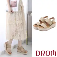 在飛比找momo購物網優惠-【DROM】厚底涼鞋 一字涼鞋/百搭典雅寬版一字造型坡跟草編