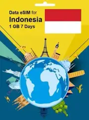 Indonesia Travel SIM Card DATA eSIM 1GB 7Days QR Code 1 Day Delivery