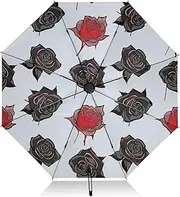 [RPLIFE] Umbrella, Auto Open Close Collapsible Umbrella Compact Travel Windproof, Compact Size for Backpacks/Handbags - for Travel, Black Red Roses
