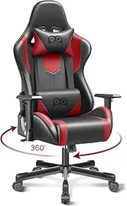 OneGame Gaming Chair Ergonomic, Racing Style PU Leather Game Chair, Adjustable Backrest Swivel Ergonomic Gamer Chair with Lumbar Support, BlackRed
