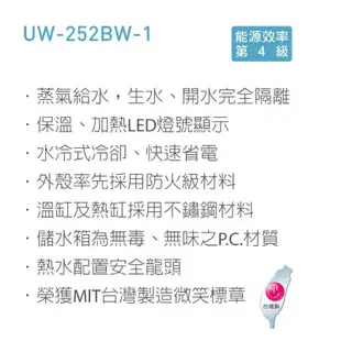 免運 公司貨 賀眾牌 賀眾 UW-252BW-1 桌上型 開飲機 252 飲水機 溫熱 uw252bw1 u2061