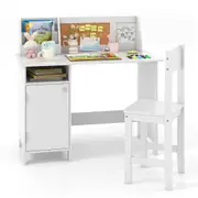 Costway Study Desk Chair Set Wood Writing Desk Workstation w/Book Rack Storage Cabinet White