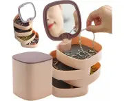 Jewellery Box - Cosmetic Organiser - 4 Compartments - Rotating Drawers - Mirror - Jewellery Box - Container for Sewing Accessories, Jewellery, Small