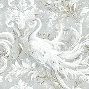 FLFK Gray and White Peacock Wallpaper,Peel and Stick Wall Mural for Living Room, Bedroom, Kitchen, Office, Apartment Decor 16"x128"