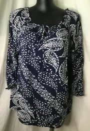 AUTOGRAPH NAVY BLUE "FLORAL PAISLEY" PEASANT TOP SZ 24-NEW REDUCED $
