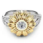 6 SUNFLOWER Crystal Silver & Gold Ring Women�s Jewellery Gift Engagement Wedding