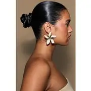 Pearl Enamel Plated Flower Statement Earrings, Cream