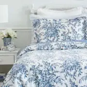 NEW! ~ COZY COTTAGE CHIC SHABBY FRENCH COUNTRY BLUE WHITE ROSE LEAF QUILT SET