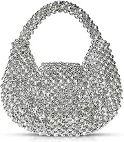 [QTKJ] Women Bead Clutch Purse,Evening Bags, Square Handbags, Tote Bag for Party Wedding Travel(Silver)