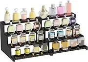 Lifewit 4 Tier Black Display Risers Stand with Decorative Fences, Plastic 12 Inch Perfume Organizer, Display for Figures, Cupcake, Dessert, Desktop Stand for Organization and Decor, 2 pack