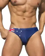 Men's Swim Briefs - Australian Flag Pattern. Aussie Budgie Smuggler Size MEDIUM