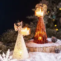 在飛比找Yahoo!奇摩拍賣優惠-天使玻璃燈燭臺歐式小夜燈圣誕節裝飾品發光擺件浪漫婚慶禮品