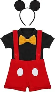 IMEKIS Baby Boys Mouse Costume Cosplay Bowtie Romper Suspenders Shorts Pants 1st Birthday Halloween Cake Smash Tuxedo Outfit
