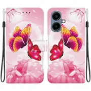 For Samsung Galaxy A07 5G Case Pattern Printing Leather Flip Wallet Phone Cover with Lanyard Pink Pink Butterfly