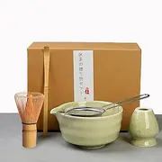 Matcha Tea Whisk Set, 5Pcs Japanese Tea Set Includes Matcha Bowl with Spout, Bamboo Matcha Whisk and Matcha Scoop, Matcha Whisk Holder, Stainless Steel Sifter, Tea Making Tools for Matcha Love