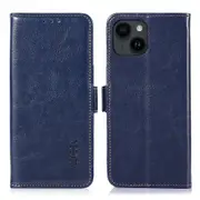 ABEEL For iPhone 15 Plus Wallet Phone Case Crazy Horse Texture Anti-Dust PU Leather Stand Cover