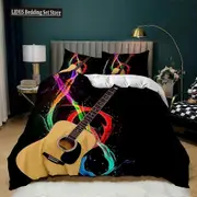 v1113 Bed Sheets Guitar Duvet Cover Set Electric Guitar In Burning Musical Creativity Concept Music Double Queen King Size Polyester Qulit Cover 3-Pi
