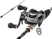 LLEIIshen Casting Fishing Set 4 Sections Carbon Fiber Fishing Rod and 17+1BB Casting Fishing Reel for Outdoor Travel Fishing/1715