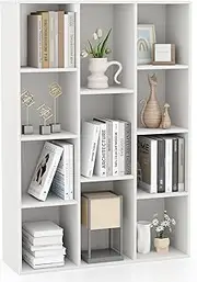 [Giantex] 11-Cube Bookcase, Modern Geometric Bookshelf, Multifunctional Book Storage Organizer Display Cabinet with Anti-tipping Kits for Living Room, Bedroom, Study (White)