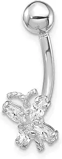 [JewelryWeb] White Gold Polished Screw back With CZ Simulated Diamond Butterfly Angel Wings Belly Ring Dangle 21x7mm Wide