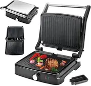 Panini Press, Electric Fold-Out Sandwich Toaster, Non-Stick Grill, 180° Flat Open Large Grill, Table Grill,Stainless Steel, Adjustable Temperature Control, Suitable for Toast and Barbecue