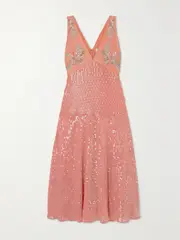 [Erdem] Erdem - Dicentra Embellished Satin And Chiffon Midi Dress - Coral - UK 6 UK 6 Orange