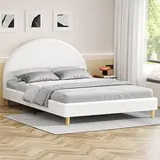 ALFORDSON Bed Frame Base Double Size Calla Series with Bed Head, Mattress Topper Platform Foundation with Boucle Fabric Upholstery for Bedroom, Boucle White