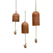 3pc Flat Bottom 12/16/20cm Bells Rust Metal Hanging Outdoor Garden Decor Brown