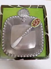 NEW Mud Pie Artichoke Dip Cup & Spreader Set Pewter -Unused In Box #150485