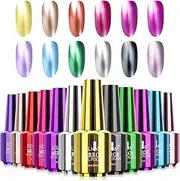 12 Colors Mirror Nail Polish Set, Mirror Effect Long Lasting Gorgeous Glossy Manicure Nail Art Decoration, Brilliant Manicure Effect Nail Lacquers Kit-12pcs
