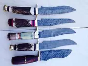 CUSTOM HAND MADE DAMASCUS STEEL FIXED BLADE SKINER KNIFE 75(lot of 5)