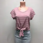 Shiela Rose Womens Dusty Pink Front Tie Scoop Neck Short Sleeve Blouse Large New