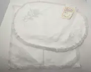 4 Vintage White Cloth Lace Trim Placemats 4 Oval & 4 Napkins All with Embroidery