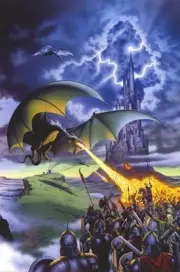 Dragon Combat POSTER 60x90cm NEW * breathing fire at burning soldiers castle