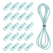 20 Pcs Double Hole Cord Locks with Elastic Cord, Lake Blue