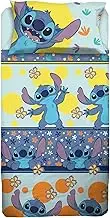 Stitch Disney Single Bed Sheet Set Flat Sheet Fitted Sheet Pillowcase Light Blue Disney 100% Cotton Official Product