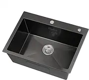 ALFORDSON 304 Stainless Steel Kitchen Sink with Basket, 600 x 450 x 220mm, Water Basin Sinks with 3mm Thick Edge, Single Spacious Bowl with Waste Strainer, Dishwashing Workstation, Black Color