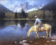 Western Tile Backsplash Sorenson Cowboy Ceramic Mural Art RW-JS042