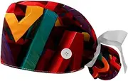 [YTYVAGT] 2-Pc,Gourd-Shaped Working Cap,Fisherman Hat with Buttons and Cotton Sweatband,Colorful Letter Abstract Art Pattern