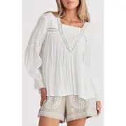 Talisman the Label Exhale Embroidered Trapeze Top in Off White Dobby at Nordstrom, Size Large