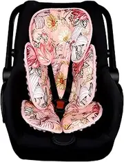 Pink Infant Car Seat Body Support Pillow,2-in-1 Reversible CarSeat Insert,Soft Cushion for Swing, Bouncer,Flowers