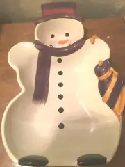 Snowman Chip & Dip Ceramic Serving Dish, Free Shipping