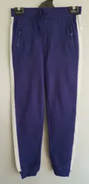 BNWT Boys Sz 8 MIX Slim Blue Grey Stripe Fleece Zip Pocket Cuffs Track Pants