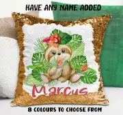 Baby Sloth Cushion Cover Sequin Throw Pillow - Personalised