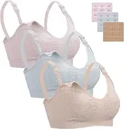 [Baycat] Women's 3 Pack Wireless Nursing Bras, Seamless Maternity Nursings Sleep Bra with Removable Pads & Bra Extenders Breastfeeding Bras