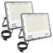 200W LED Flood Lights with Plug, Outdoor Security Lights Wall Fixtures 6500K ...