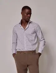 Hawes & Curtis White & Purple Floral Slim Diamond Weave Shirt | High Collar Size: XS